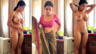 Indian Mallu Big Boobies Model Resmi Nair Stripping Out of Her Saree to Show Her Huge Boobs and Pussy mms video