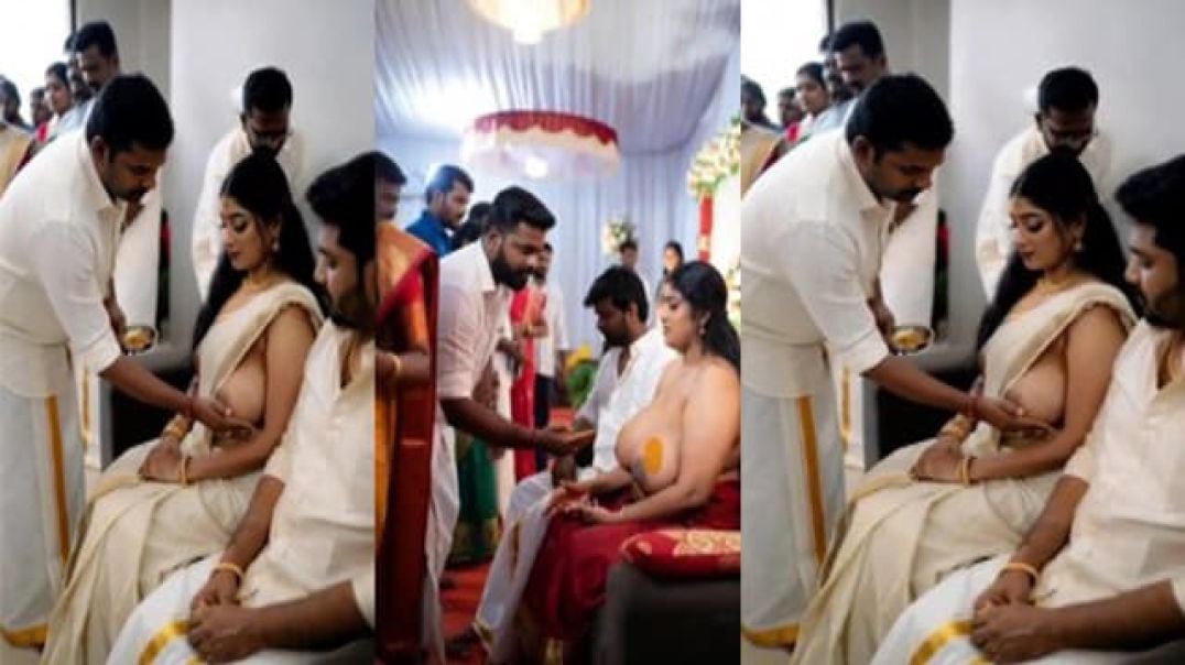 Malayalam Woman Performing Ritual Breast Pressing in Marriage Ceremony